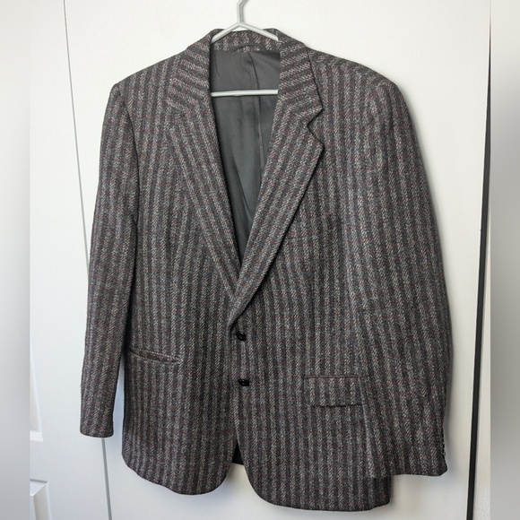 VINTAGE HARRIS TWEED Men Blazer 100% Wool No Size Tag Gray And Red - Picture 1 of 13